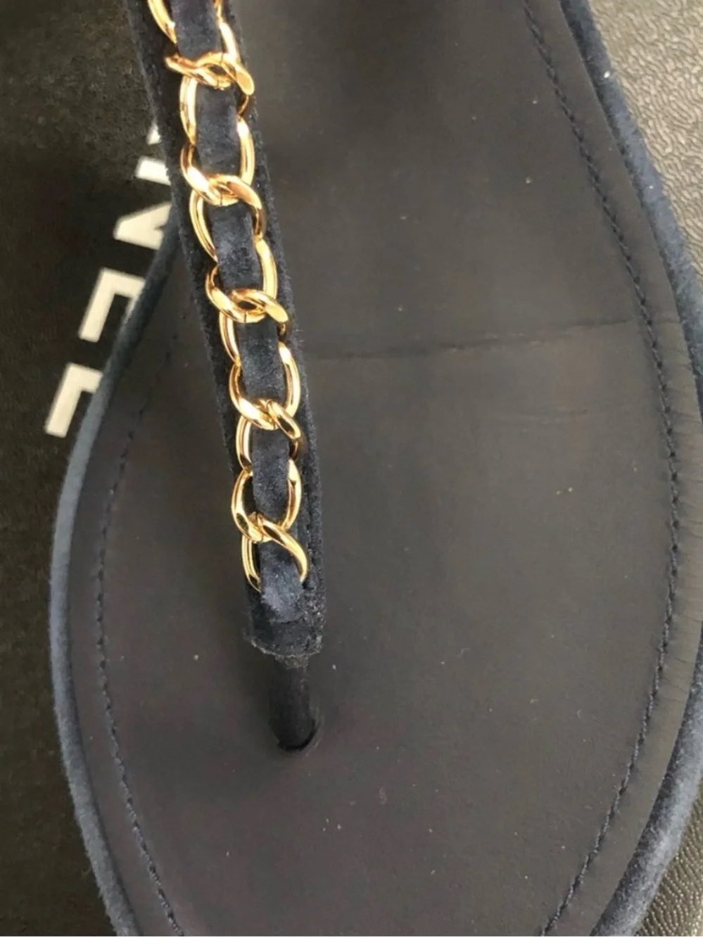 CHANEL Suede Calfskin Thong Sandals 38.5 Navy Blue